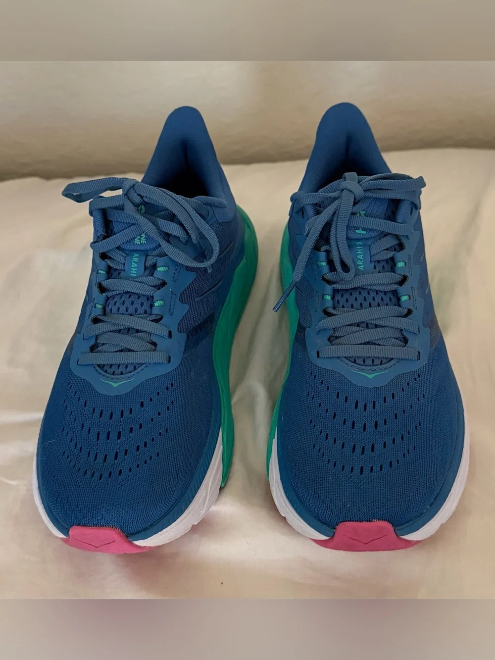 Hoka One One Blue Teal Running Shoes with Pink Accents